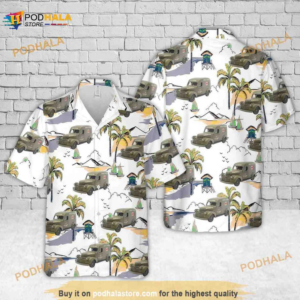 1941 Chevrolet Us Army Ambulance Hawaiian Shirt With Tropical Design