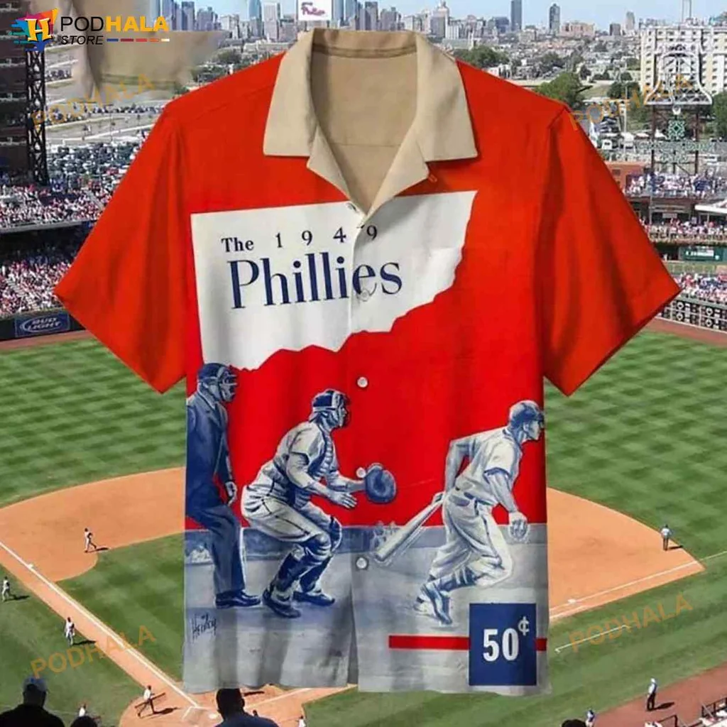 1949 Philadelphia Phillies Hawaiian Shirt, Vintage Baseball Design