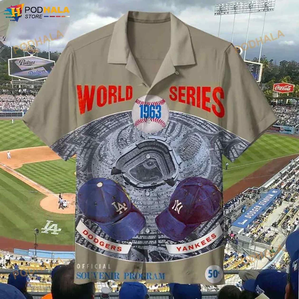 1963 World Series Dodgers Hawaiian Shirt With Retro Baseball Design