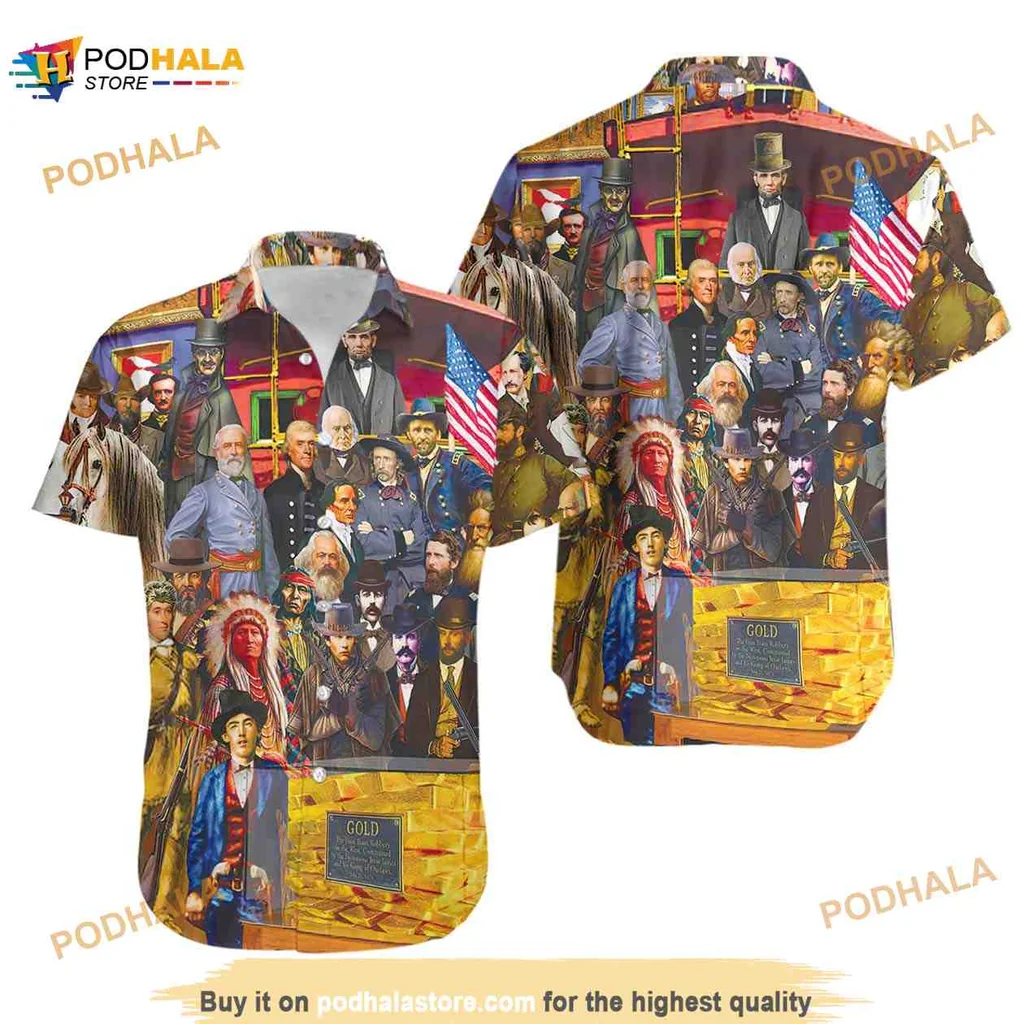 19th Century History Aloha Shirt Featuring Colorful Historical Figures