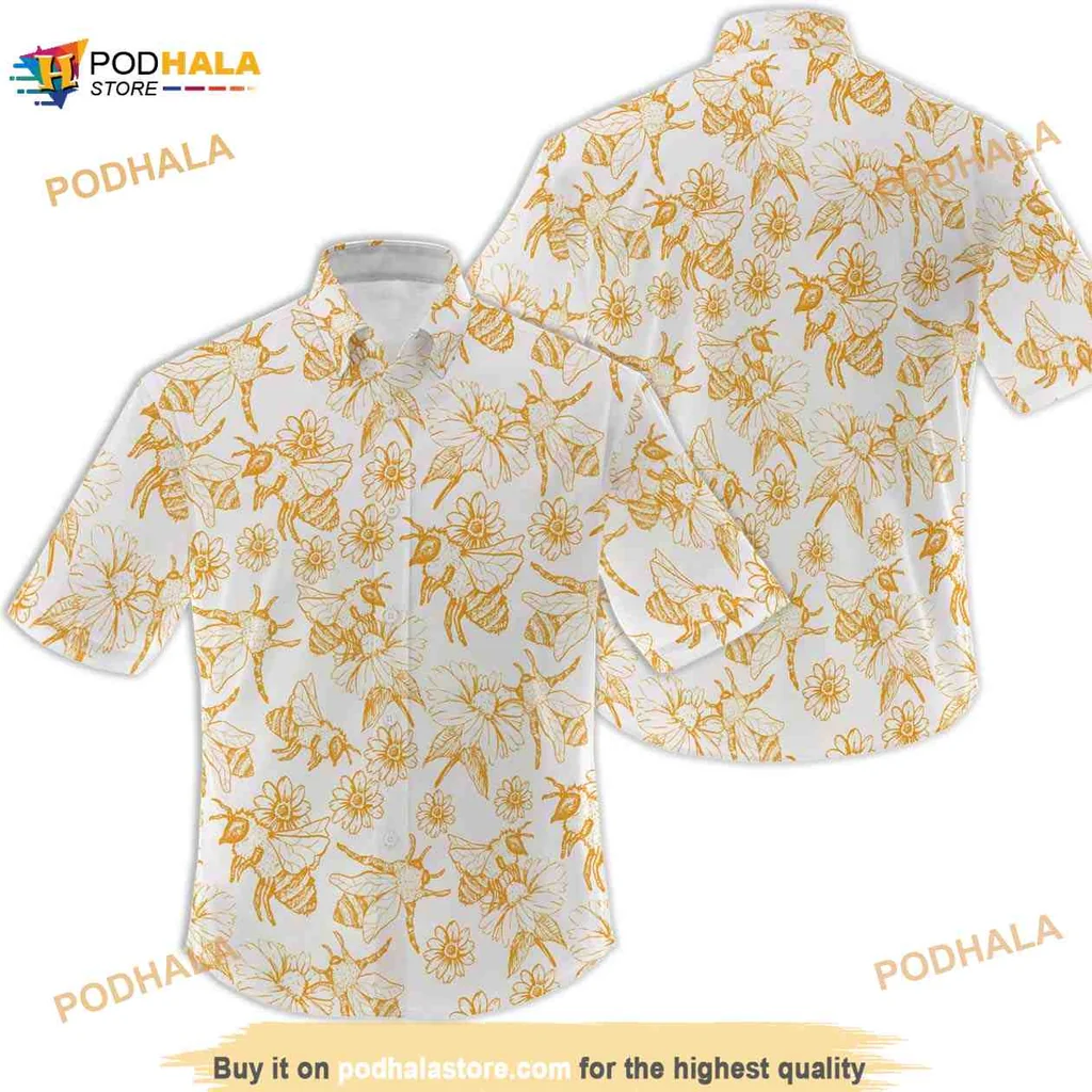 3d Bees Tropical Hawaiian Shirt, Whimsical Floral Design For Beach Lovers
