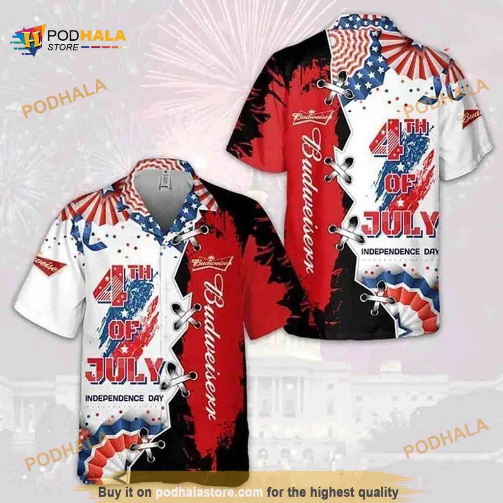 4th Of July Budweiser Hawaiian Shirt, Patriotic Aloha Design
