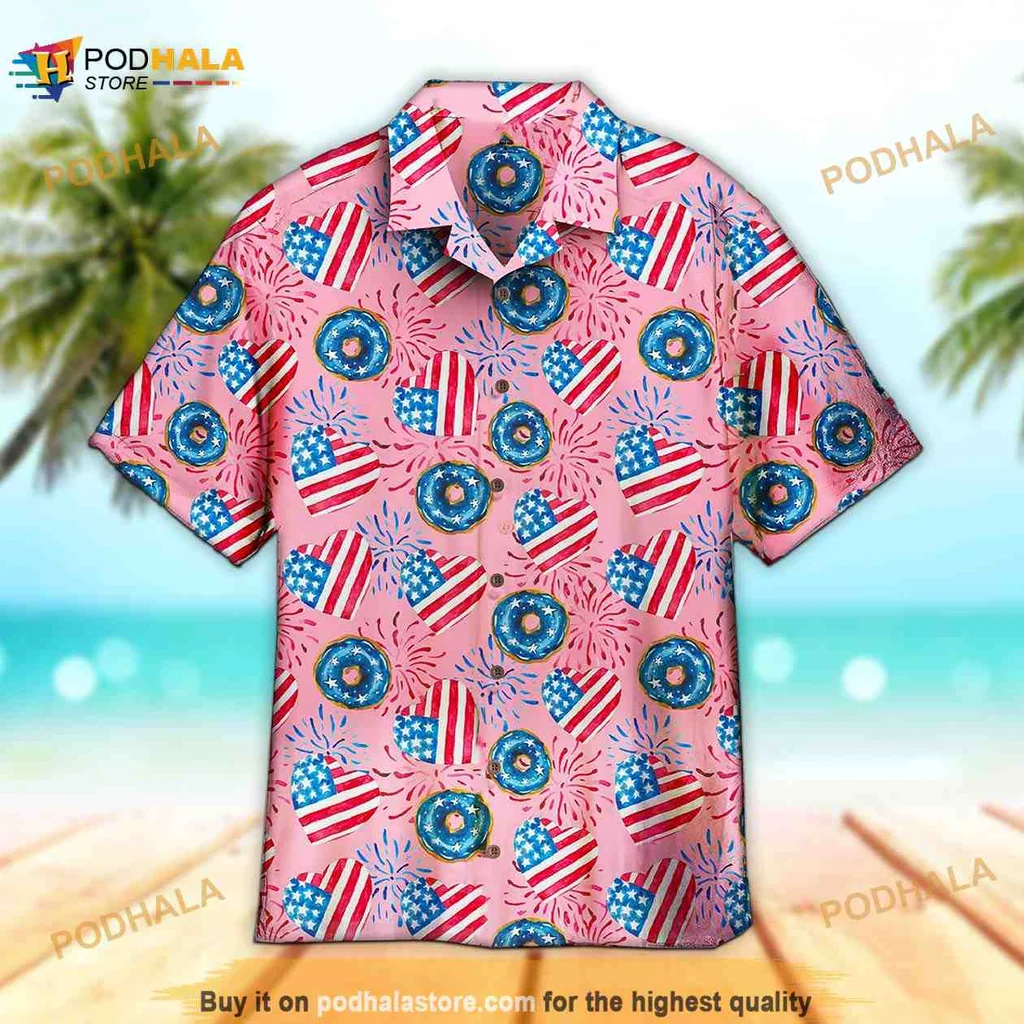4th Of July Donuts Hawaiian Shirt With Colorful American Flags