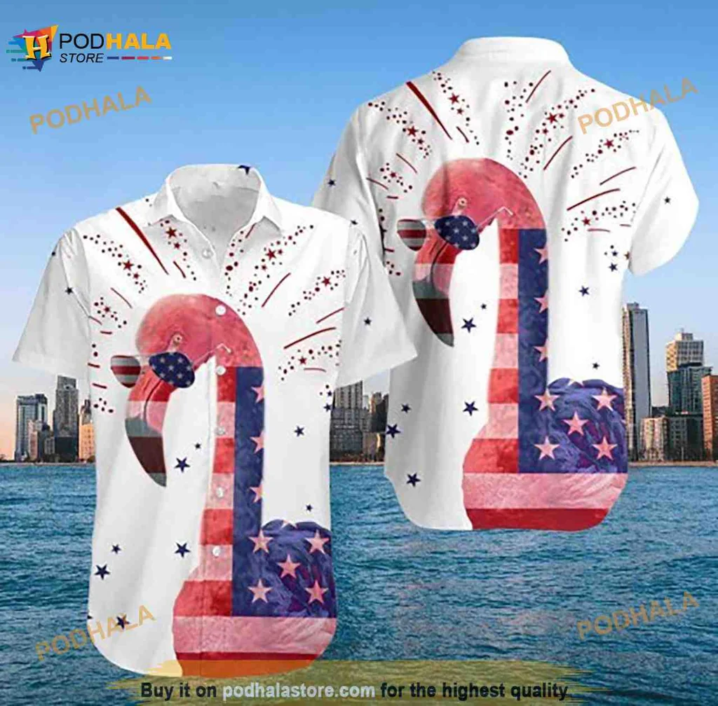 4th Of July Flamingo Hawaiian Shirt With Fireworks Design