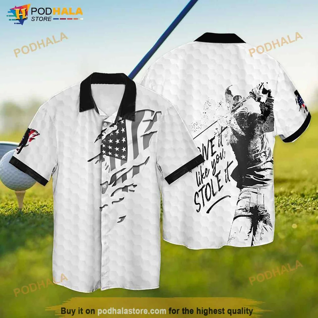4th Of July Golf Hawaiian Shirt With American Flag And Bold Phrase