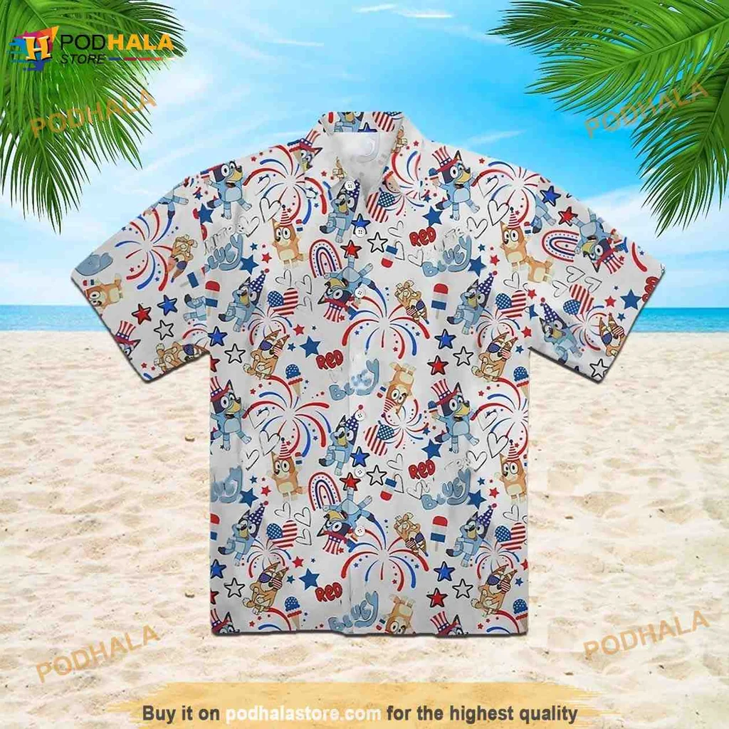 4th Of July Hawaiian Shirt, Festive Red White Blue Design