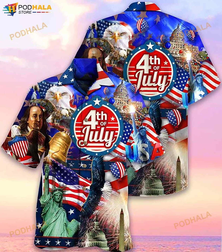 4th Of July Hawaiian Shirt, Patriotic Design With American Symbols