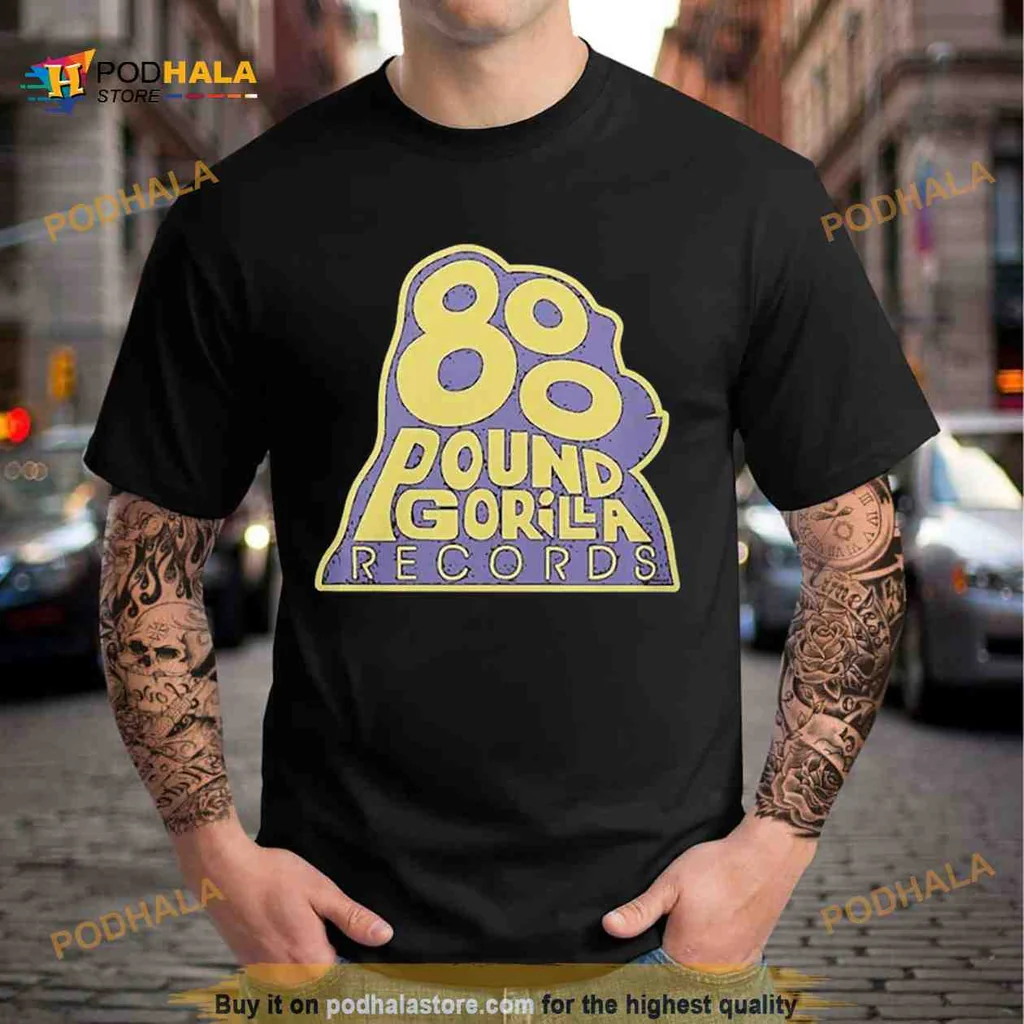 800 Pound Gorilla Records Shirt, Playful Graphic Design In Yellow And Black