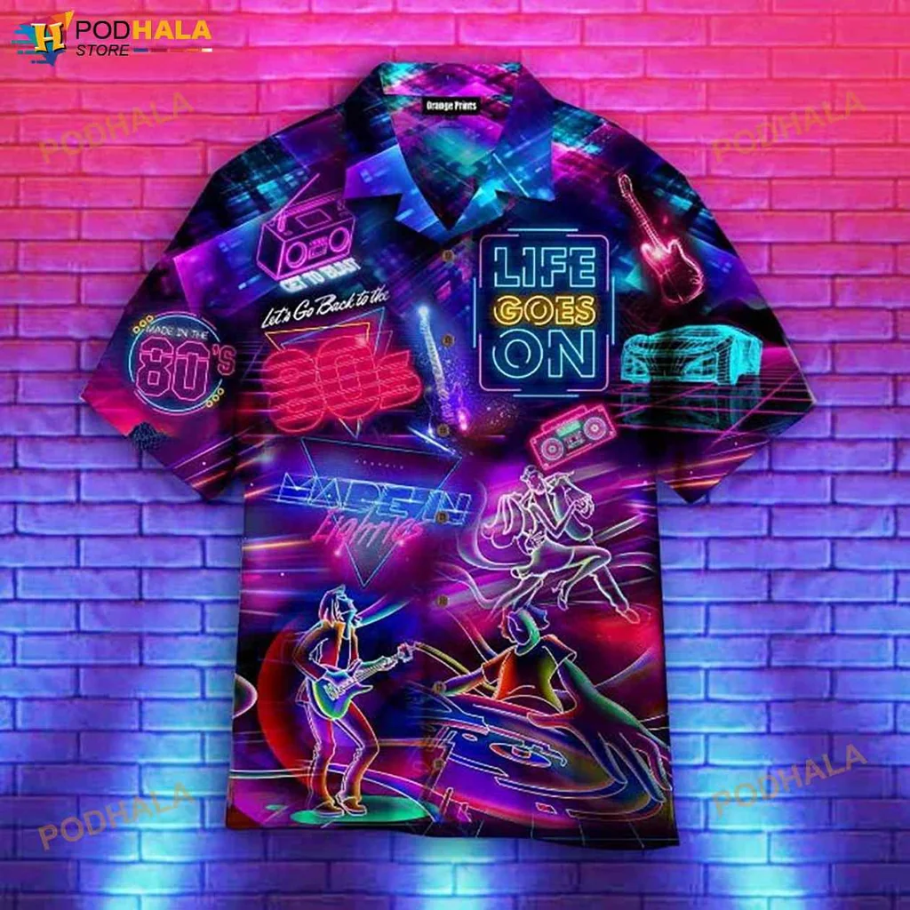 80s Music Neon Aloha Shirt With Life Goes On Design