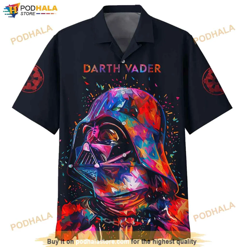Abstract Darth Vader Aloha Shirt, Vibrant Geometric Design For Star Wars Fans
