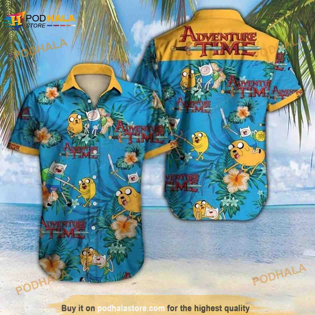 Adventure Time Hawaiian Shirt Featuring Finn And Jake In Tropical Design
