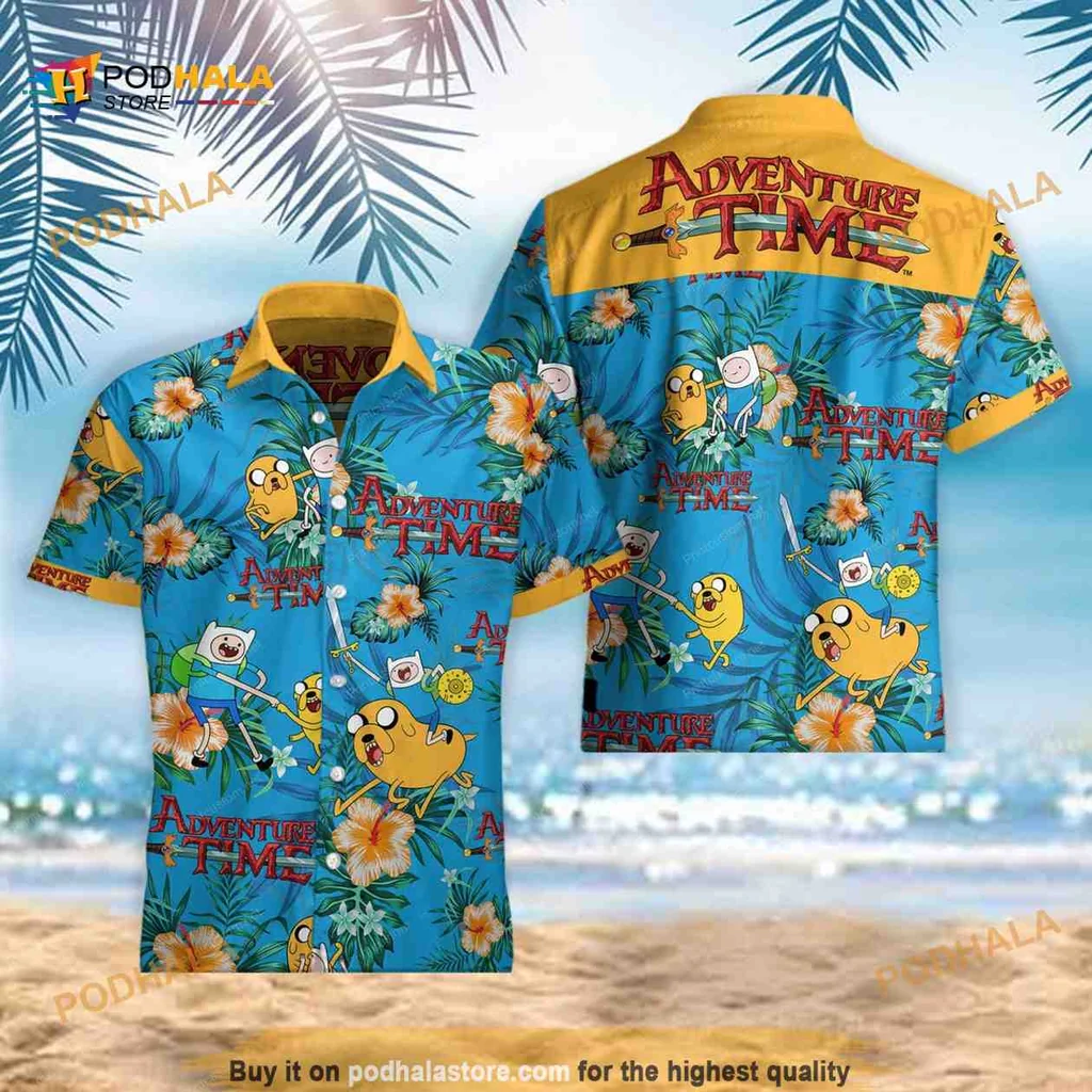 Adventure Time Tropical Hawaiian Shirt With Jake And Vibrant Floral Design