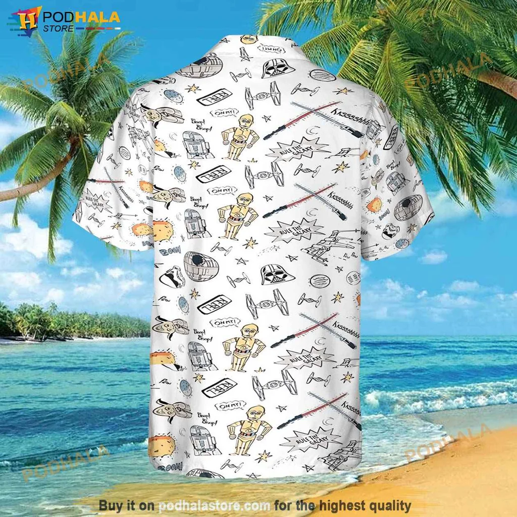 Adventurous Star Wars Tropical Shirt, Playful Summer Button Up Shirt For Fans Adventurous Star Wars Tropical Shirt, Playful Summer Button Up Shirt For Fans