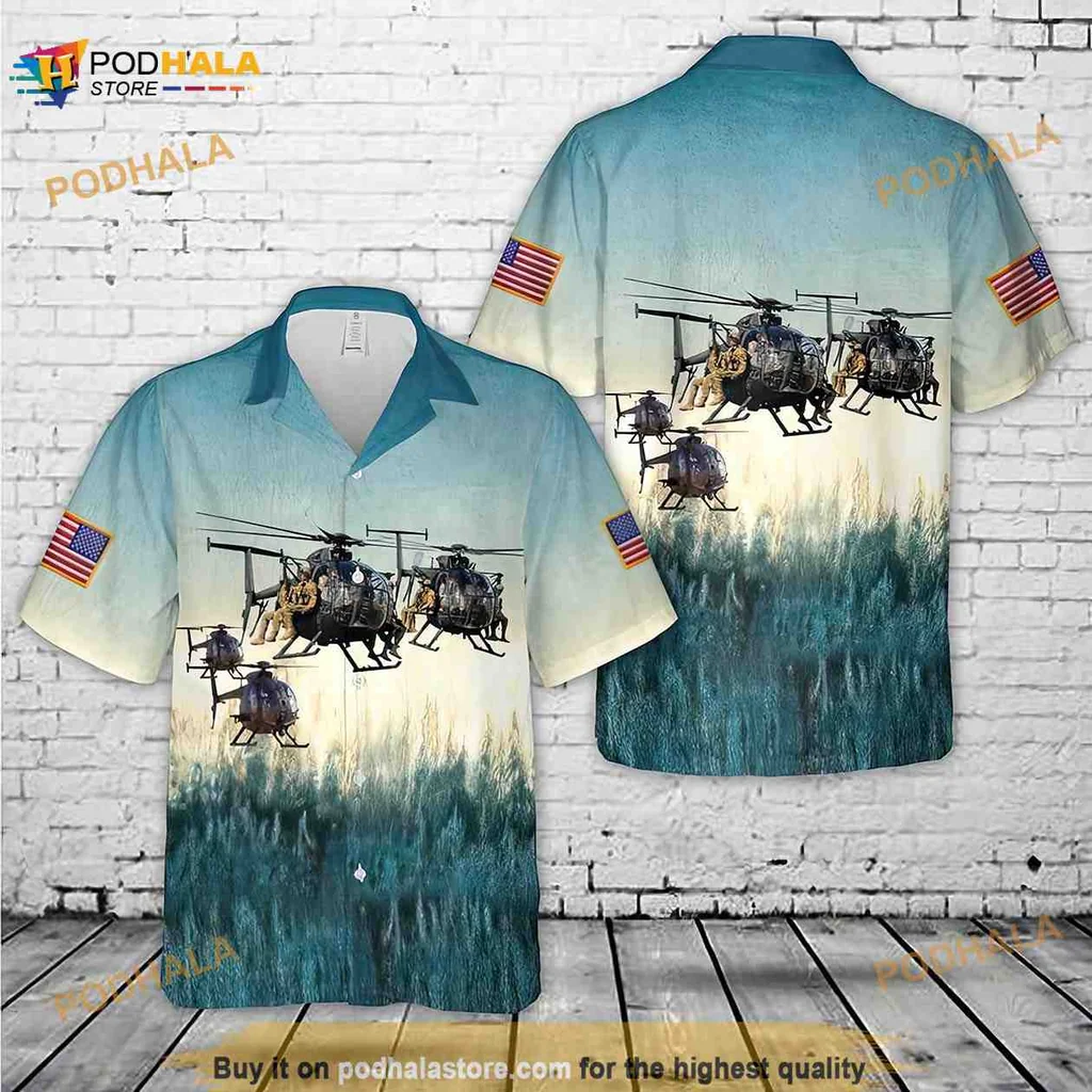 Ah 6 Little Bird Hawaiian Shirt, Patriotic Helicopter Design Aloha Shirt