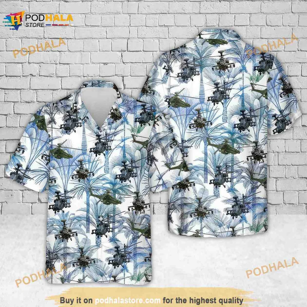 Ah 64 Apache Hawaiian Shirt With Tropical Helicopter Design