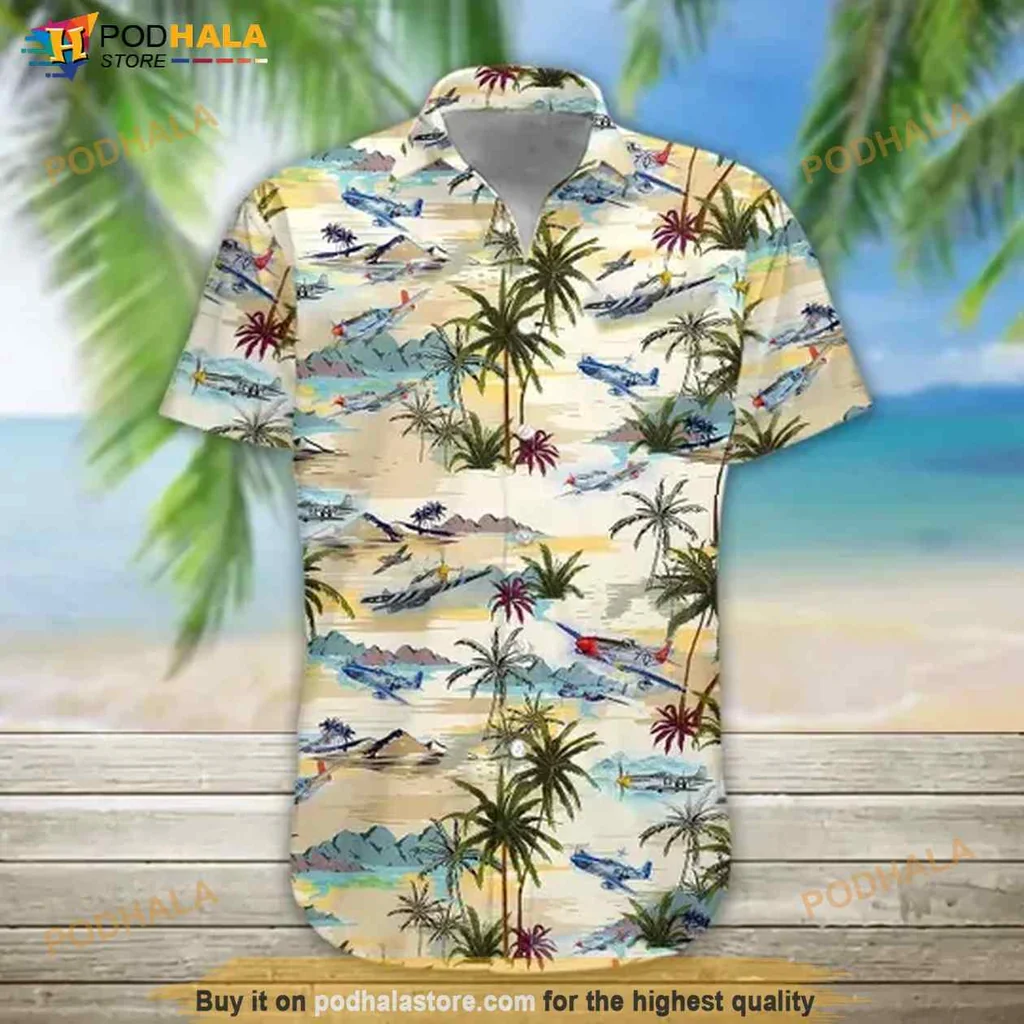 Aircraft Tropical Hawaiian Shirt With Vintage Planes And Palm Trees
