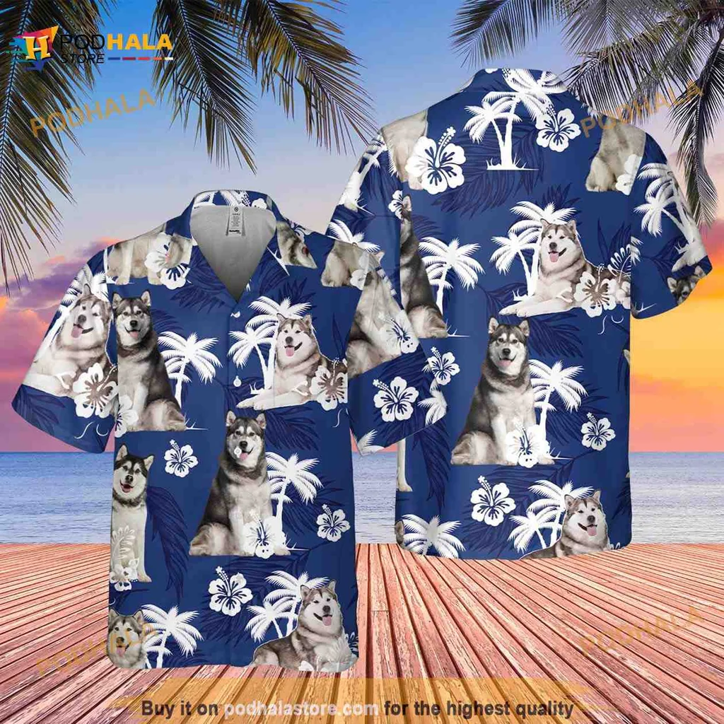 Alaskan Malamute Hawaiian Shirt With Tropical Design