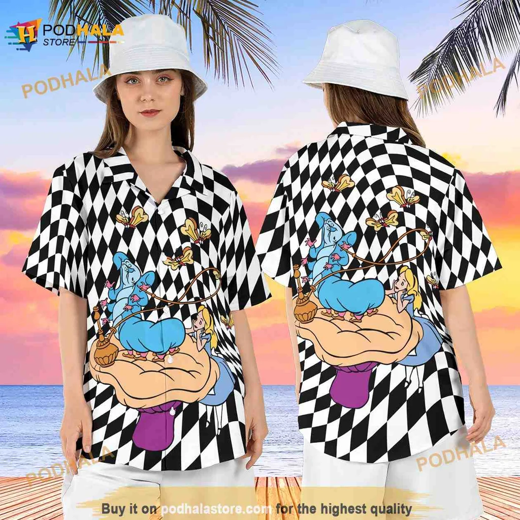 Alice In Wonderland Caterpillar Hawaiian Shirt With Checkered Pattern