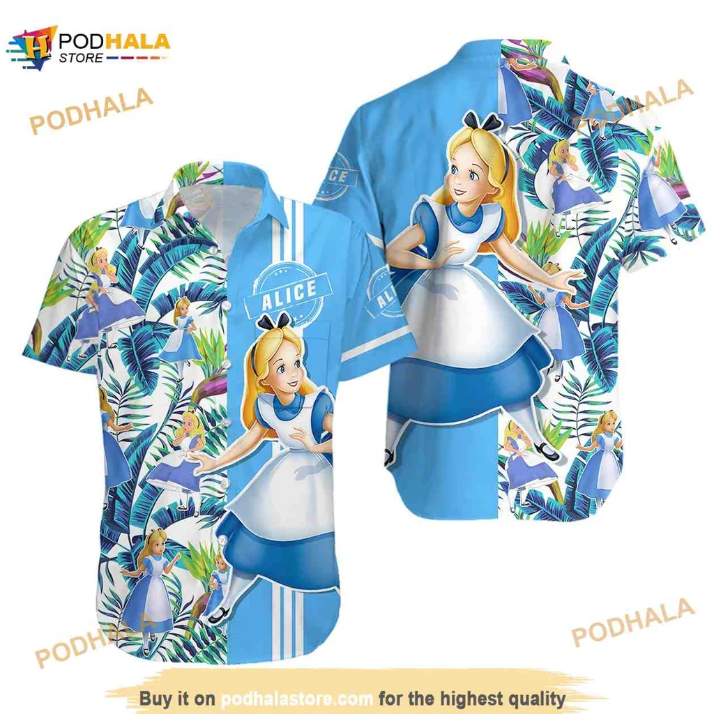 Alice In Wonderland Floral Hawaiian Shirt With Tropical Design