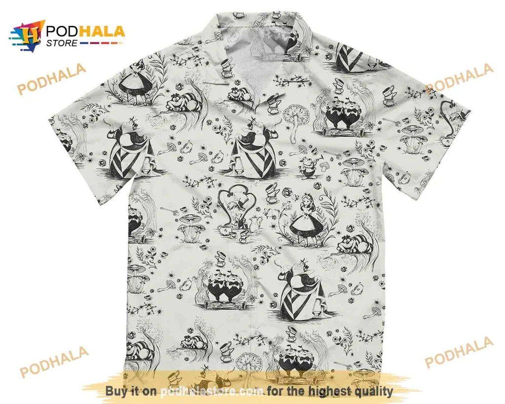 Alice In Wonderland Hawaiian Shirt With Whimsical Sketch Art Design