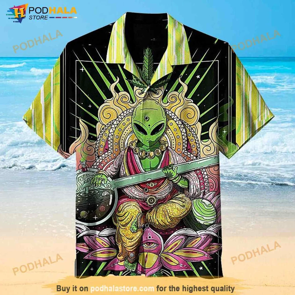 Alien Lotus Flower Hawaiian Shirt With Vibrant Meditative Design