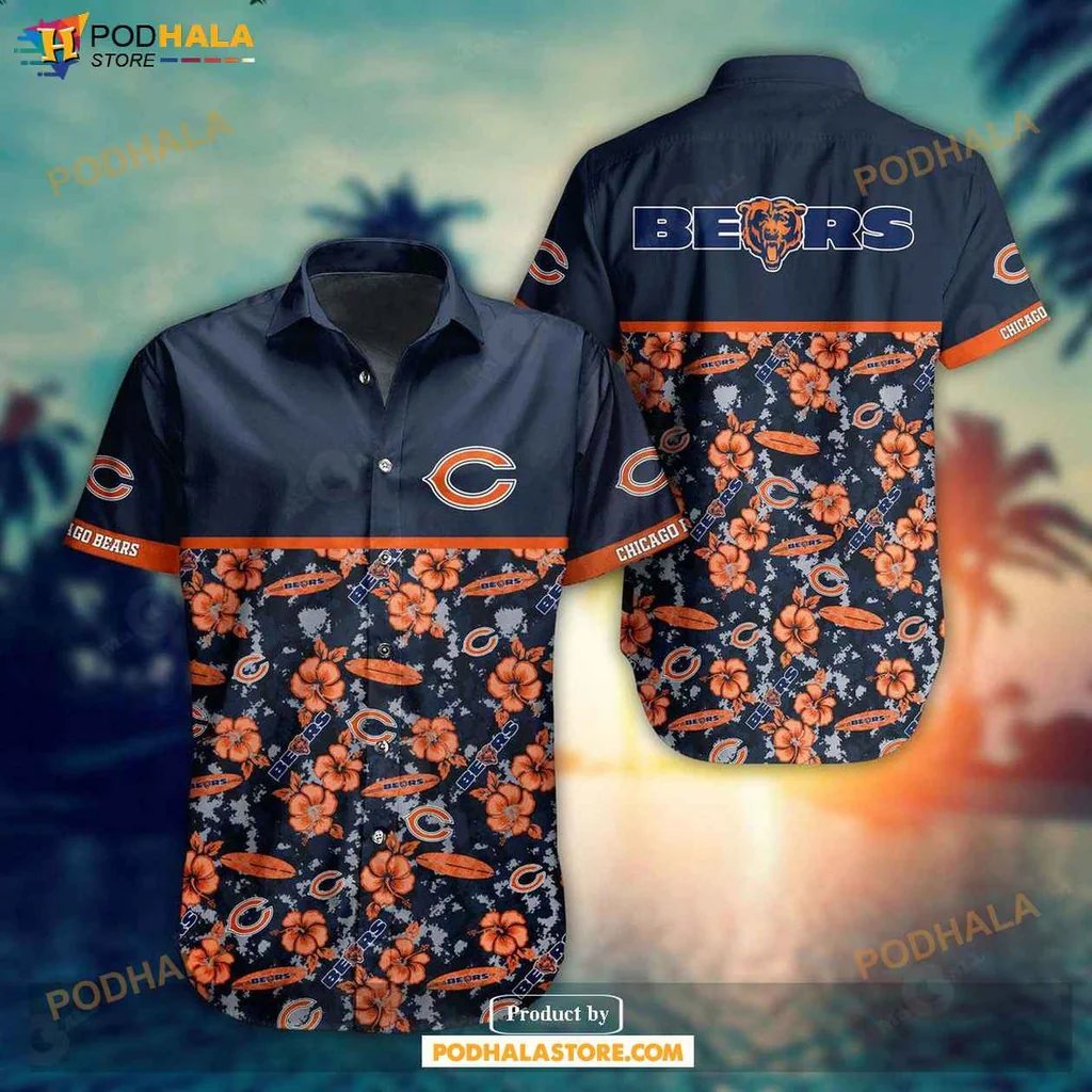 Aloha Bears Floral Hawaiian Shirt, Chicago Bears Summer Shirt With Vibrant Design