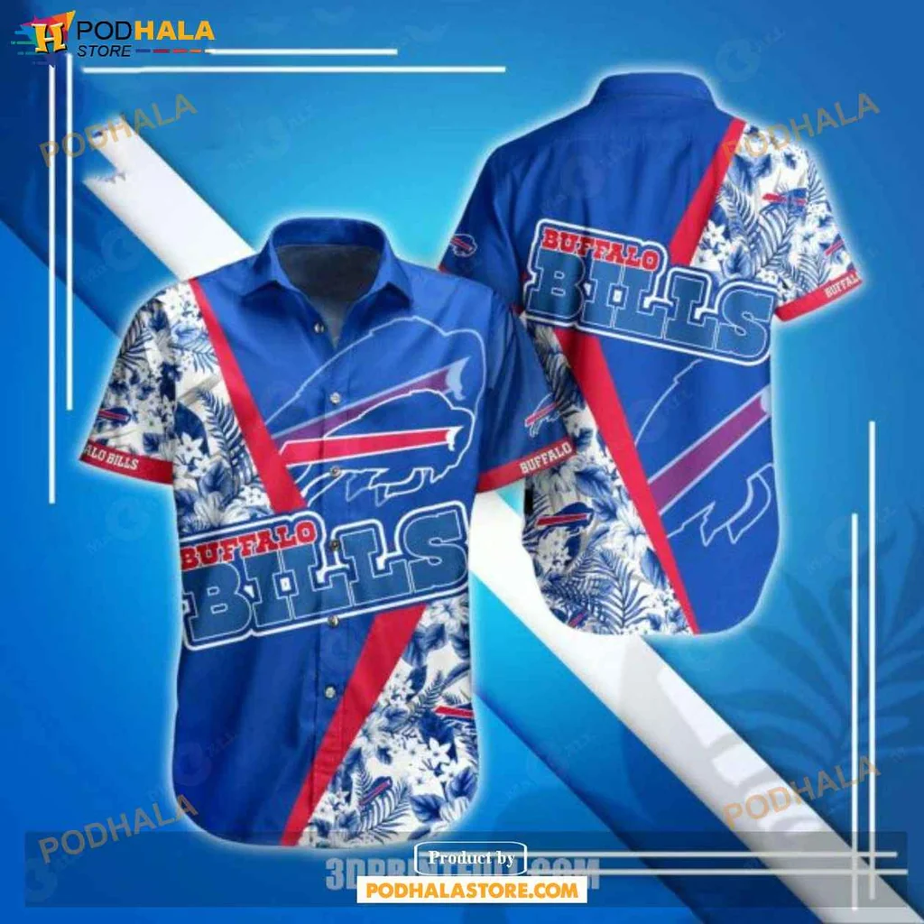 Aloha Buffalo Bills Hawaiian Shirt, Vibrant Blue With Buffalo Graphic And Tropical Design