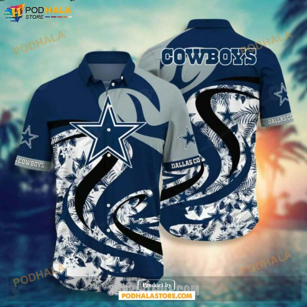 Aloha Dallas Cowboys Hawaiian Shirt, Vibrant Blue With Star And Floral Design