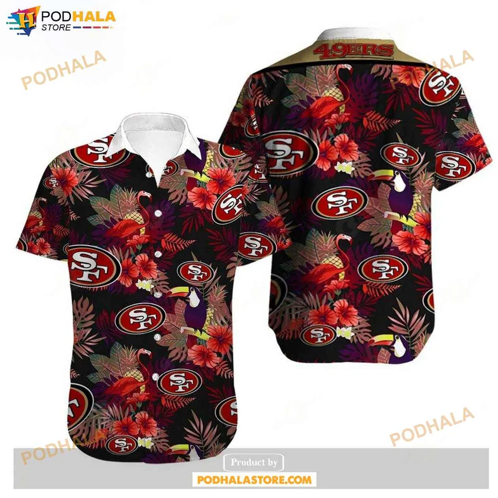 Aloha Floral San Francisco 49ers Hawaiian Shirt, Vibrant Tropical Design With Logos