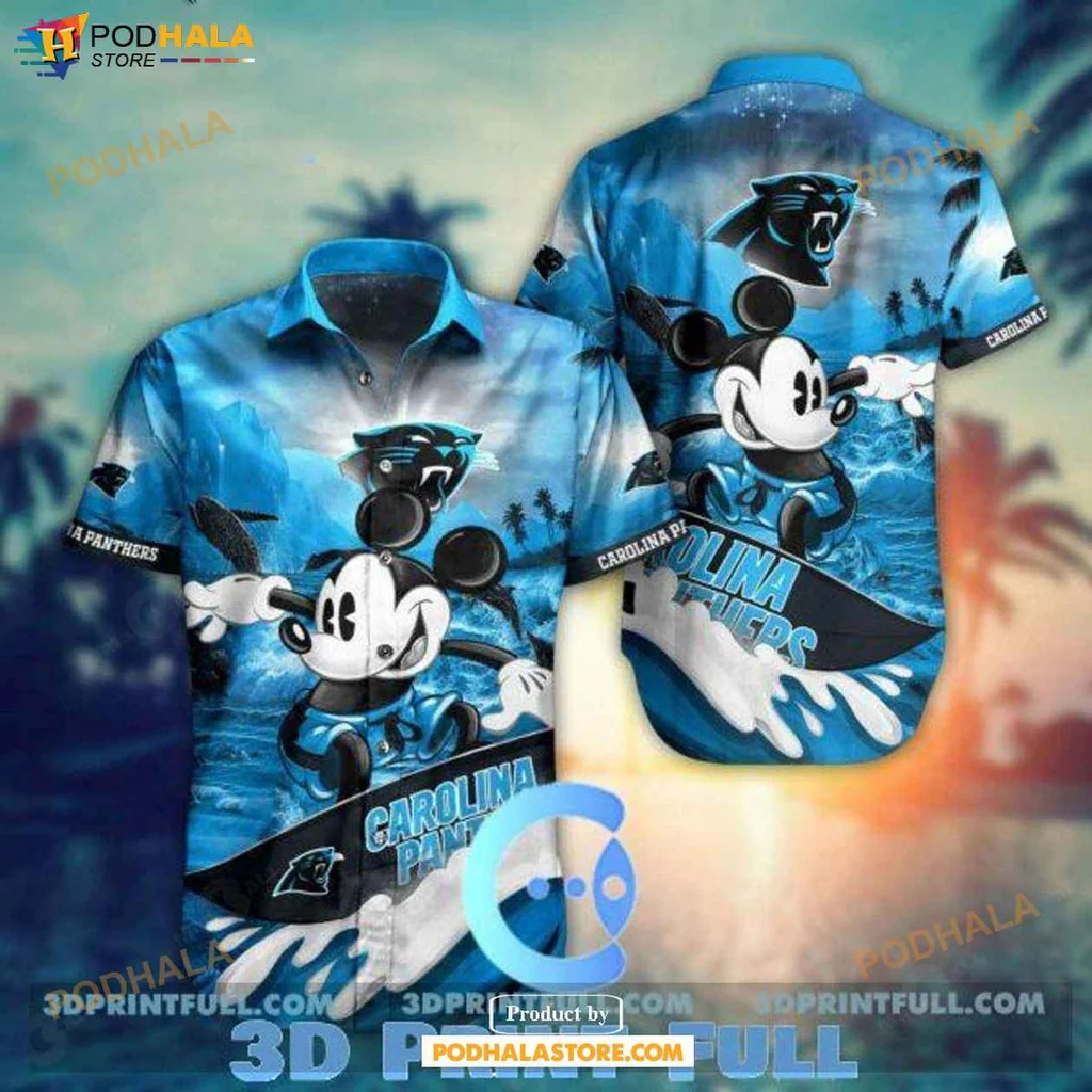 Aloha Mickey Mouse Hawaiian Shirt Carolina Panthers All Over Print Summer Style