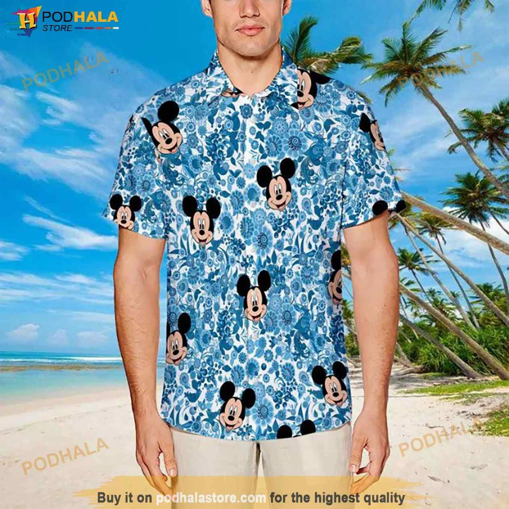 Aloha Mickey Mouse Hawaiian Shirt, Fun Blue Floral Design For Disney Fans