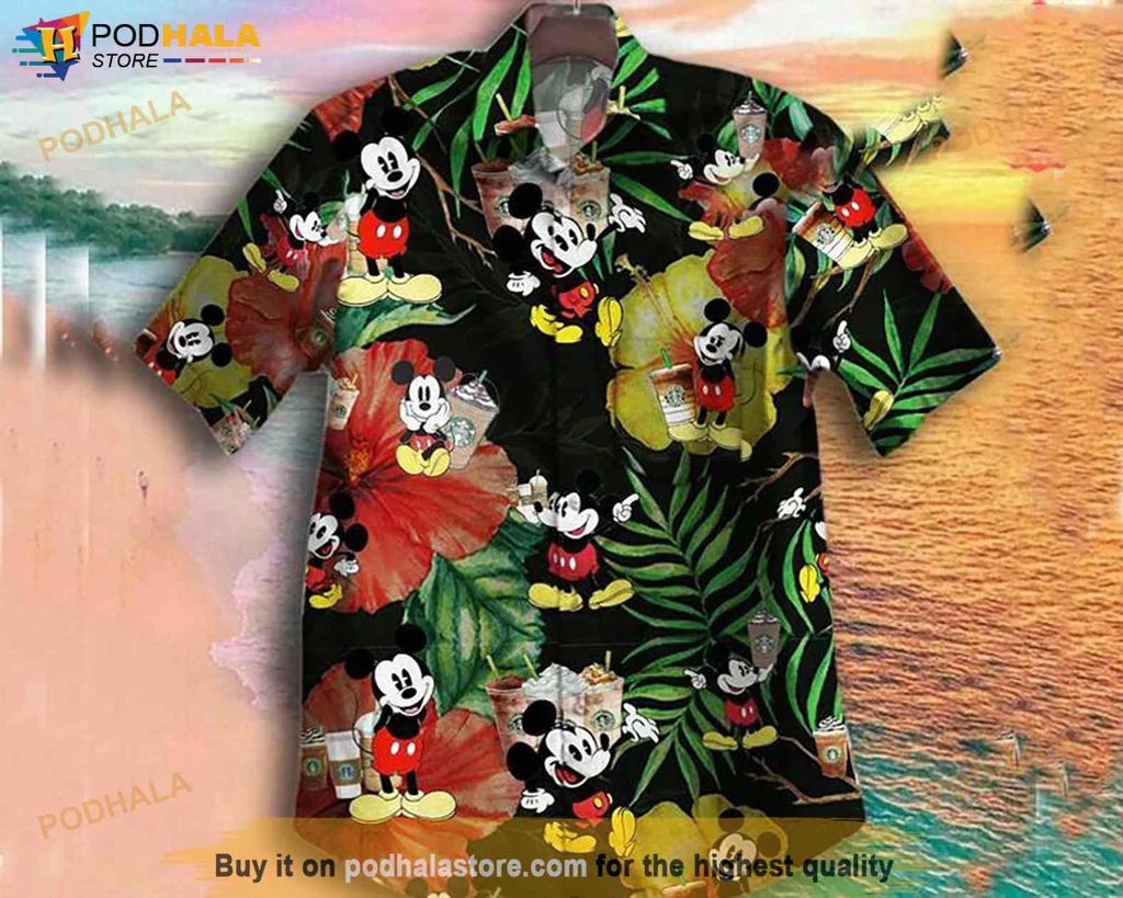 Aloha Mickey Mouse Hawaiian Shirt, Vibrant Tropical Design With Cartoon Mickey And Hibiscus
