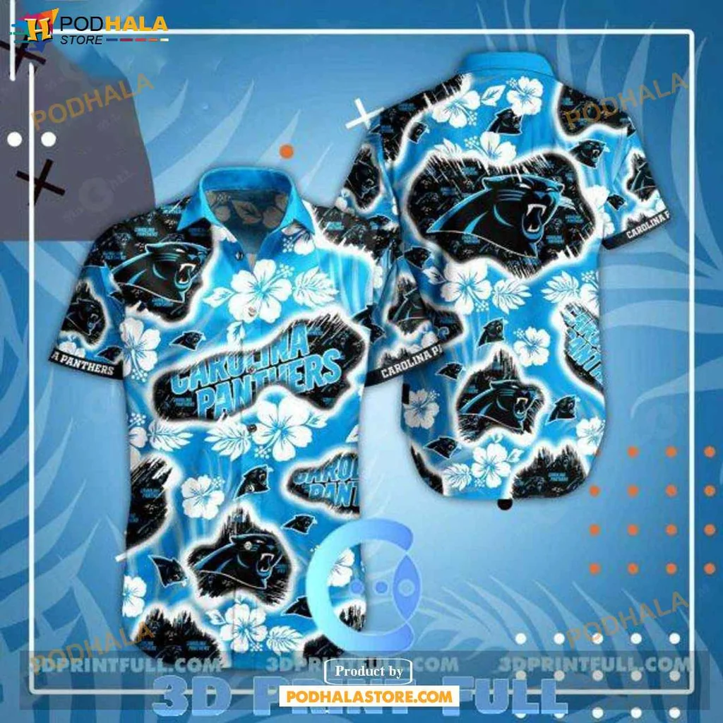 Aloha Panther Fan Hawaiian Shirt, Vibrant Carolina Panthers Design With Tropical Flair
