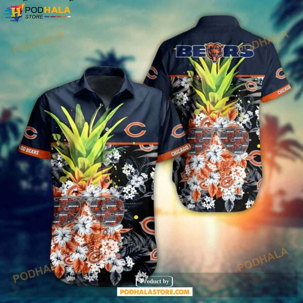 Aloha Pineapple Bears Hawaiian Shirt, Vibrant Chicago Bears Design With Tropical Flair