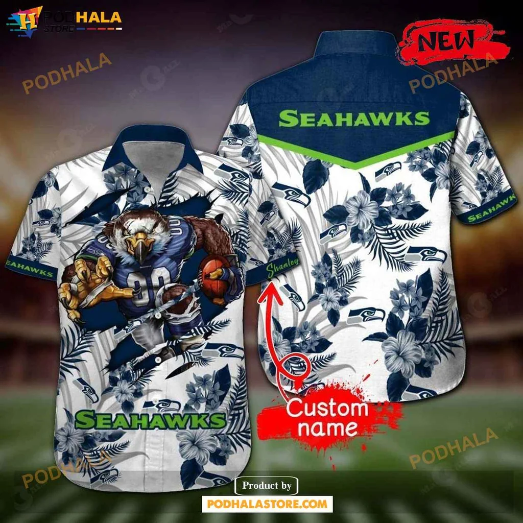 Aloha Seahawks Eagle Hawaiian Shirt, Personalized Gift For Seattle Seahawks Fans