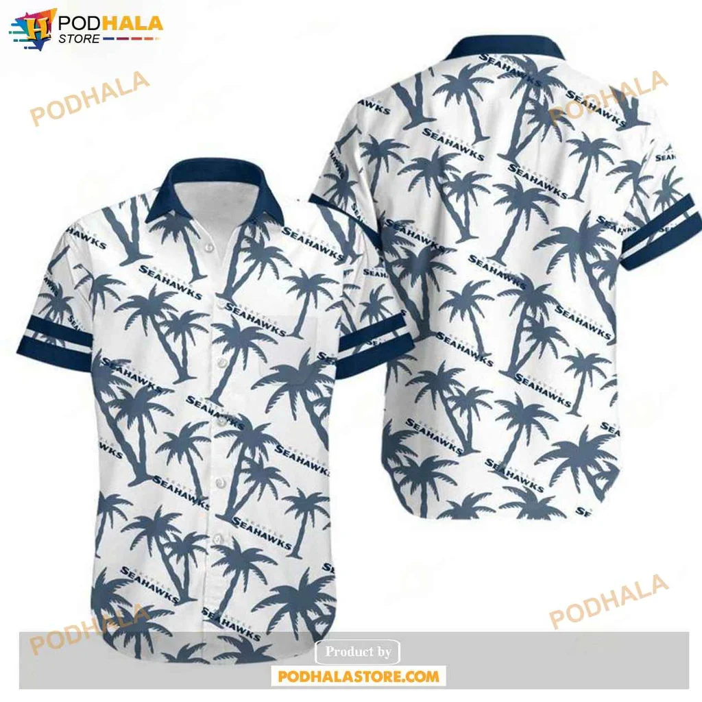Aloha Seattle Hawks Hawaiian Shirt, Tropical Palm Tree Design For Nfl Fans