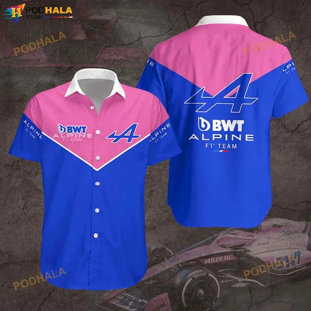 Alpine F1 Racing Team Hawaiian Shirt, Blue And Pink Split Design