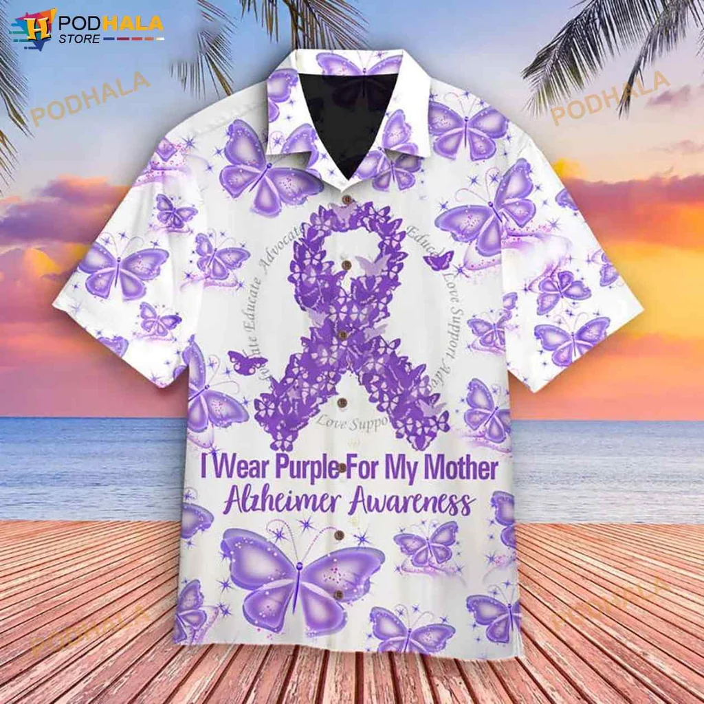 Alzheimer Awareness Aloha Shirt, I Wear Purple For My Mother