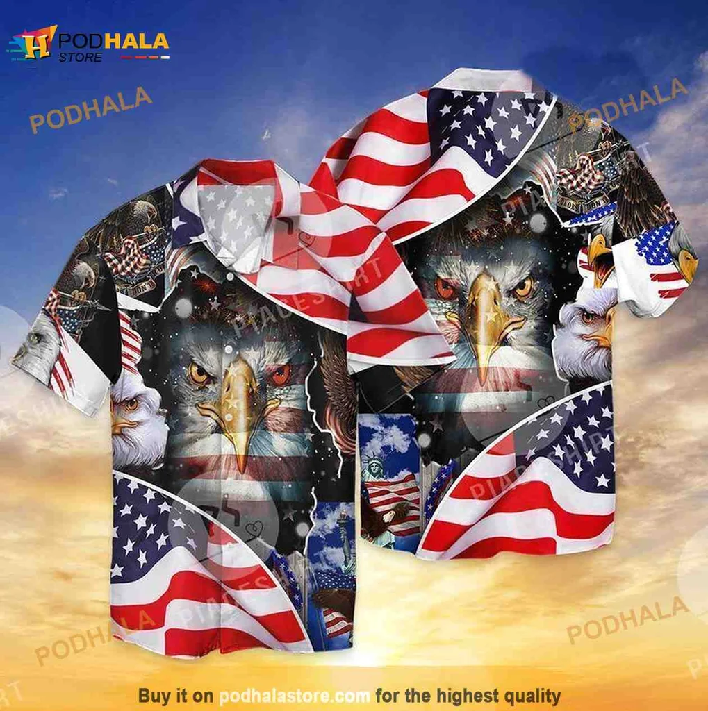 American Eagle Patriotic Hawaiian Shirt For 4th Of July Celebration