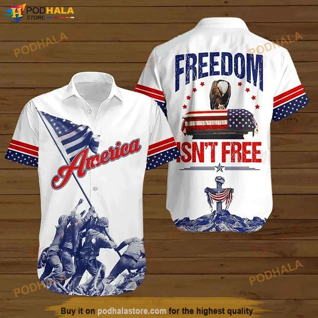 American Flag Freedom Hawaiian Shirt Freedom Isnt Free Patriotic Eagle Design
