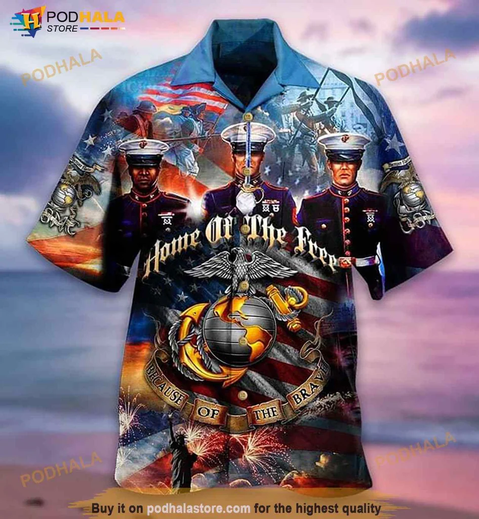 American Flag Patriotic Hawaiian Shirt, Home Of The Free Because Of The Brave