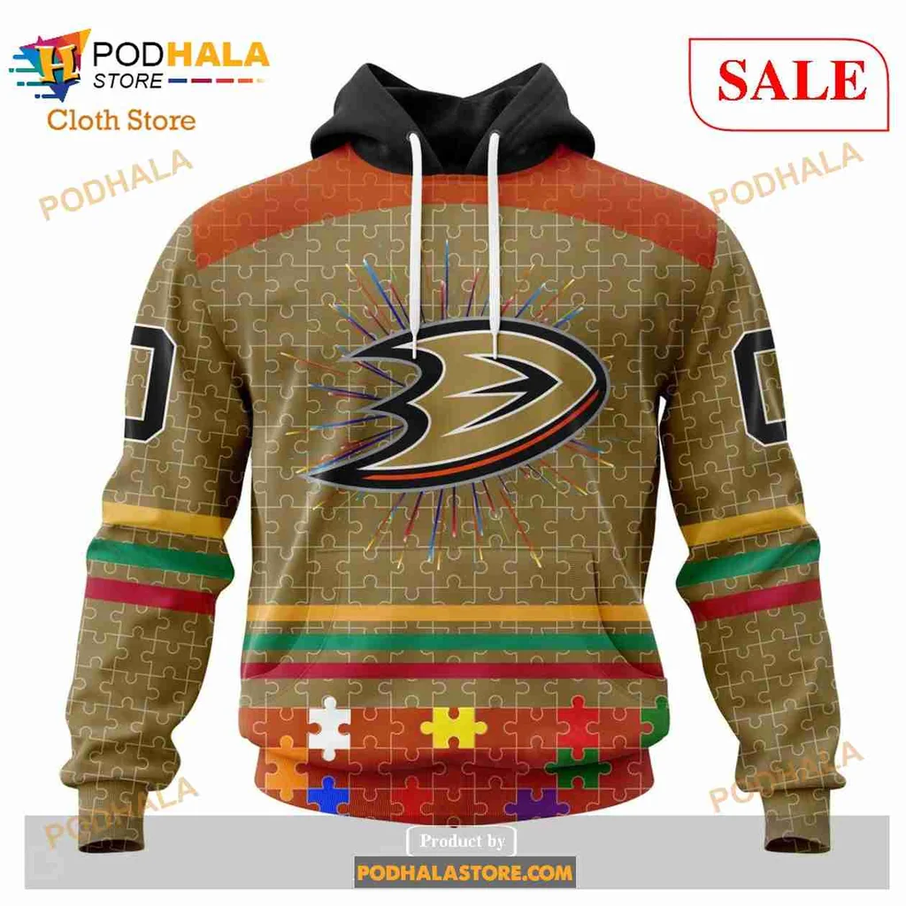 Anaheim Ducks Autism Awareness Hoodie With Colorful Puzzle Design
