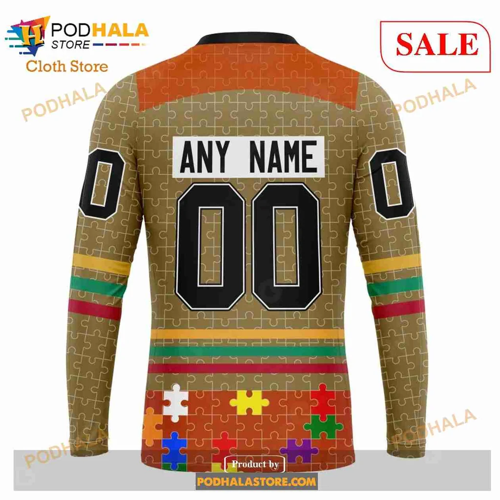 Anaheim Ducks Autism Awareness Hoodie With Colorful Puzzle Design - Product View 5 Anaheim Ducks Autism Awareness Hoodie With Colorful Puzzle Design - Product View 5