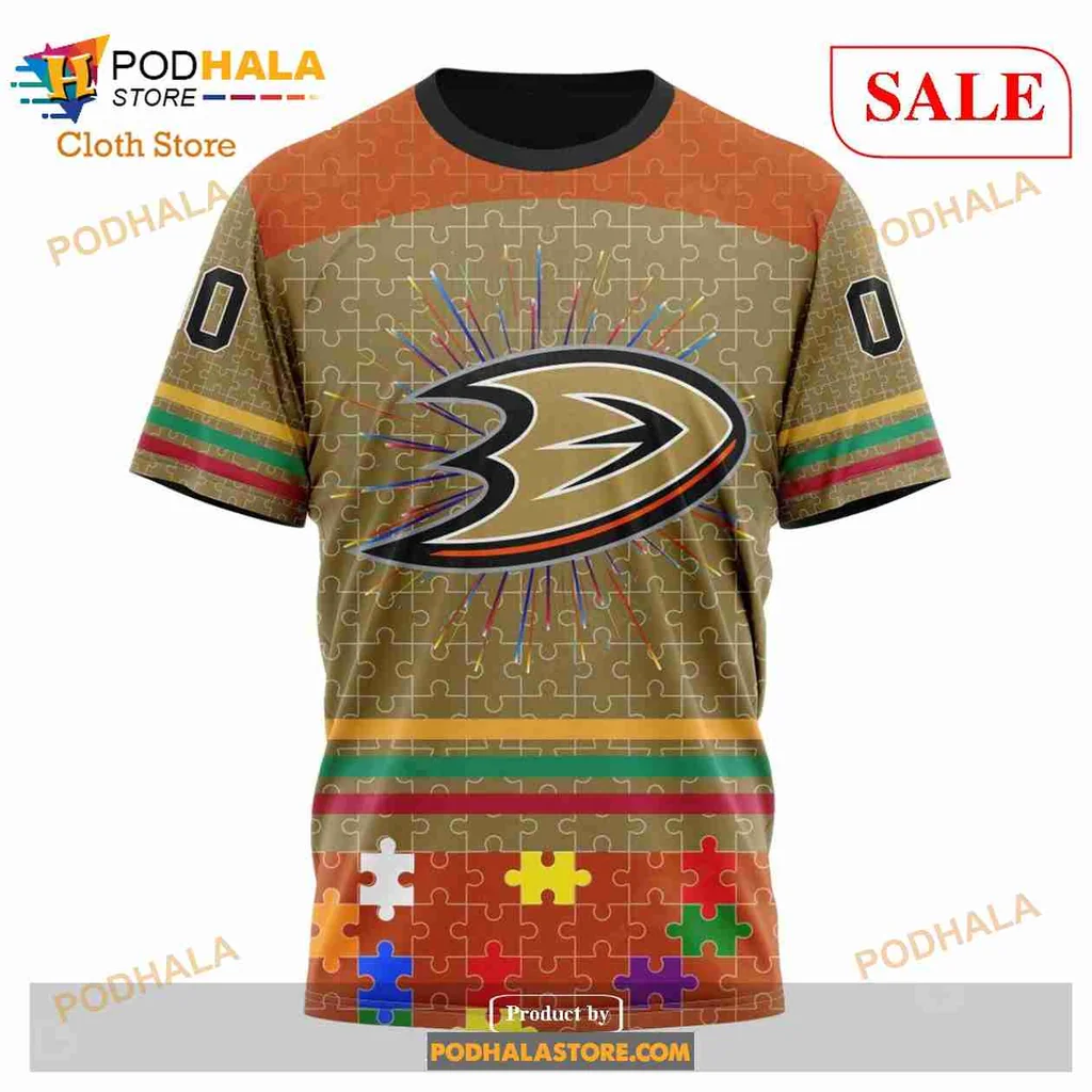 Anaheim Ducks Autism Awareness Hoodie With Colorful Puzzle Design - Product View 6 Anaheim Ducks Autism Awareness Hoodie With Colorful Puzzle Design - Product View 6