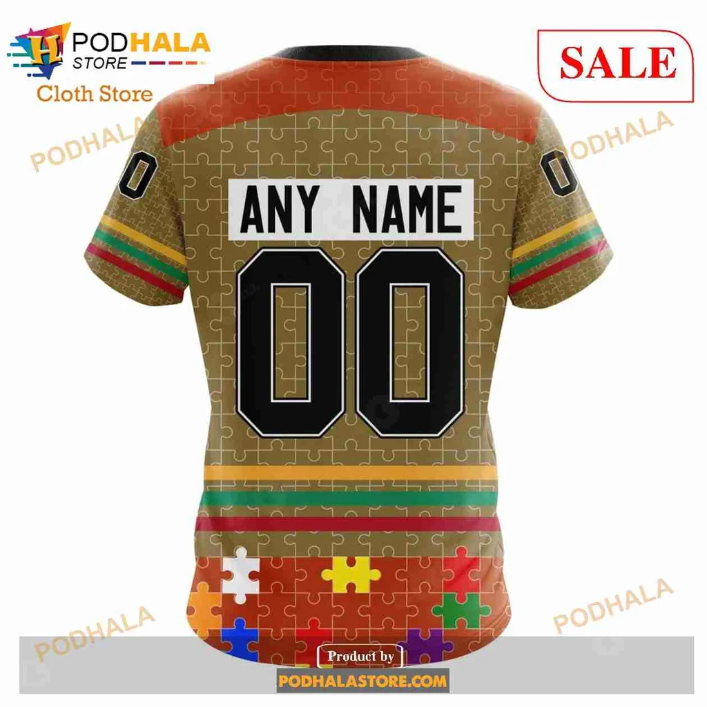 Anaheim Ducks Autism Awareness Hoodie With Colorful Puzzle Design - Product View 7 Anaheim Ducks Autism Awareness Hoodie With Colorful Puzzle Design - Product View 7