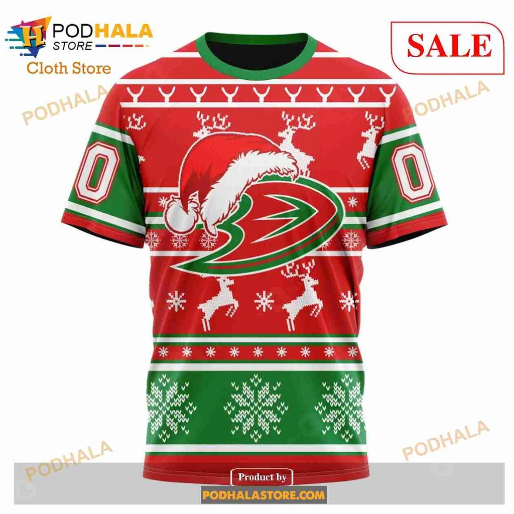 Anaheim Ducks Christmas Hoodie With Santa Hat And Reindeer Pattern - Product View 6 Anaheim Ducks Christmas Hoodie With Santa Hat And Reindeer Pattern - Product View 6