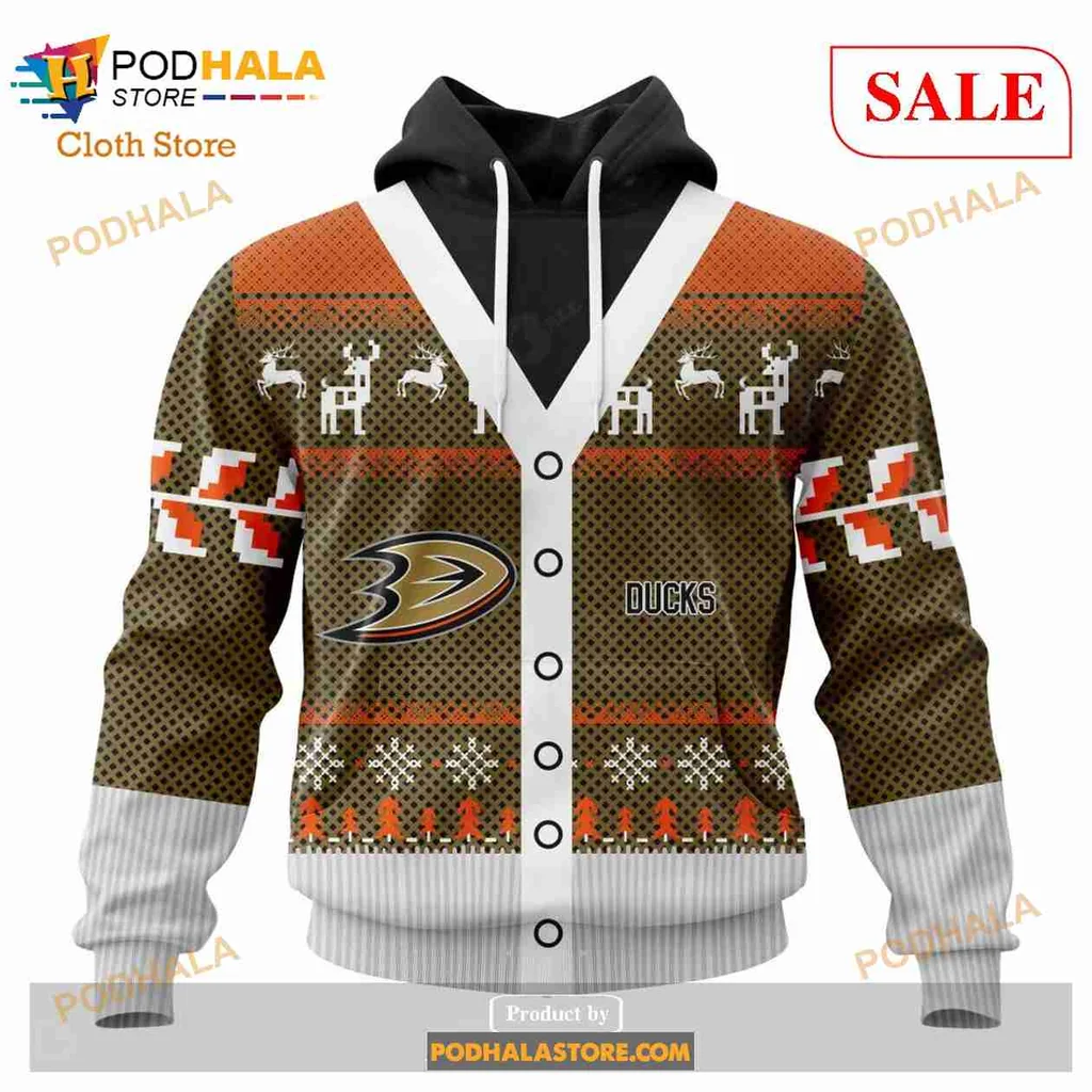 Anaheim Ducks Christmas Pattern Hoodie With Reindeer Design