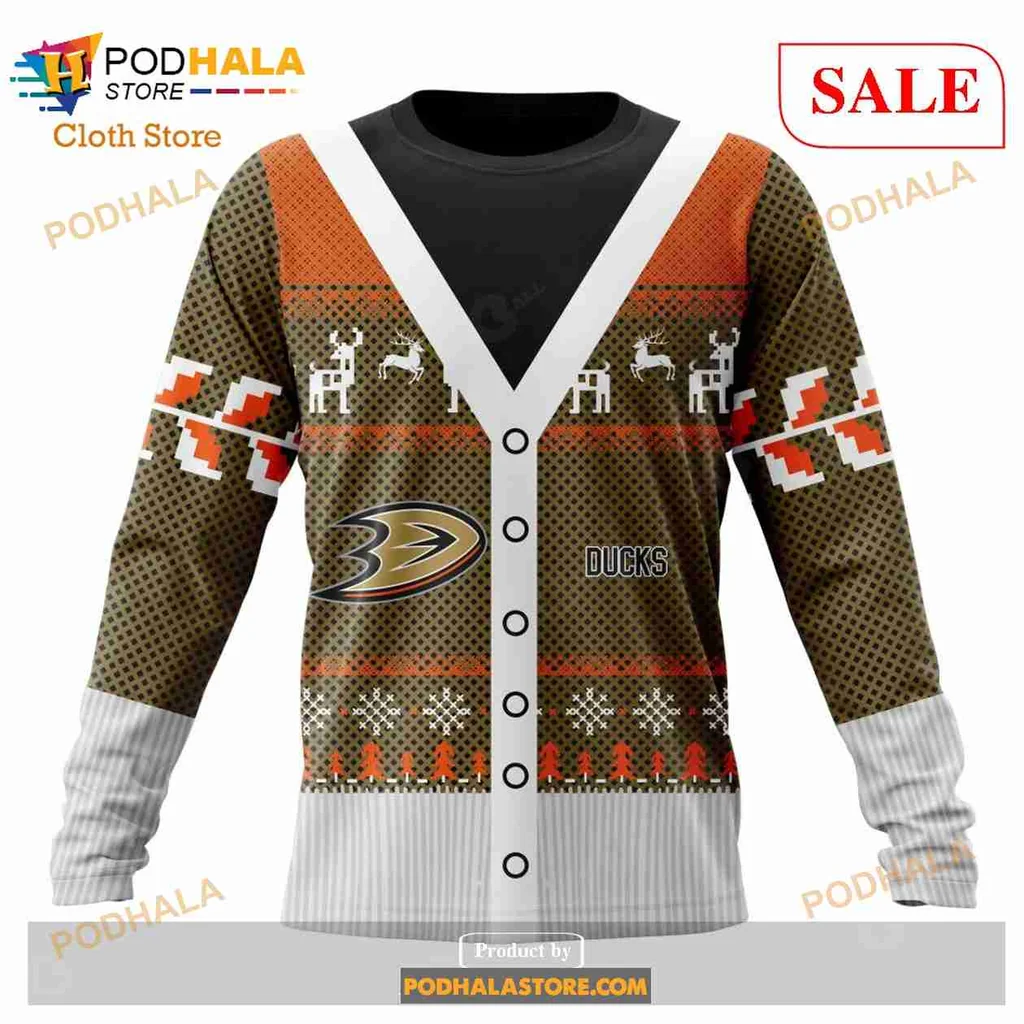 Anaheim Ducks Christmas Pattern Hoodie With Reindeer Design - View 3 Anaheim Ducks Christmas Pattern Hoodie With Reindeer Design - View 3