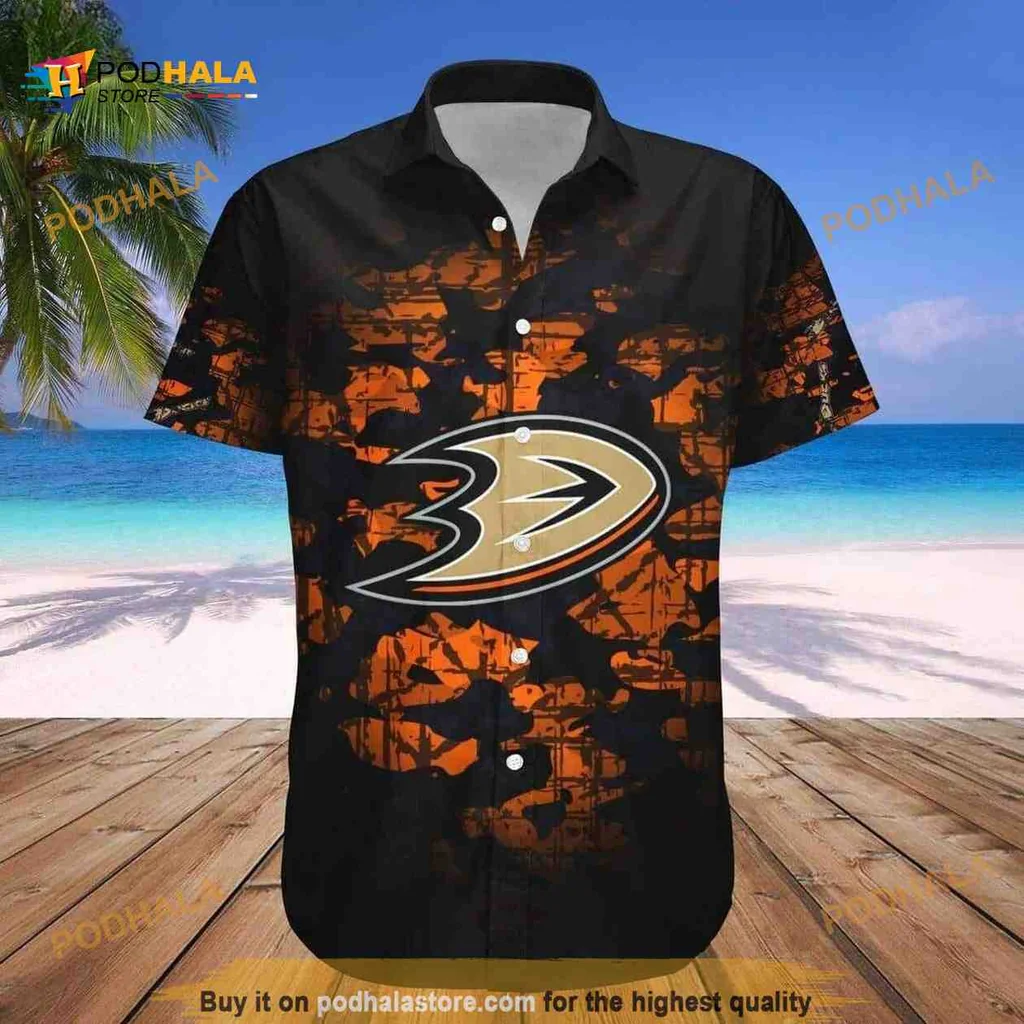 Anaheim Ducks Fan Hawaiian Shirt With Bold Logo And Tropical Design