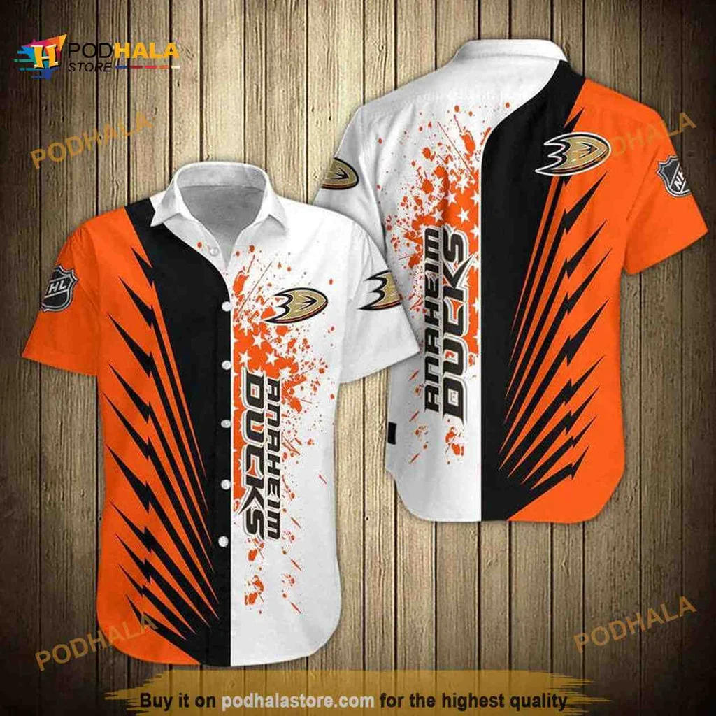 Anaheim Ducks Hawaiian Shirt, Cool Orange And Black Design For Hockey Fans